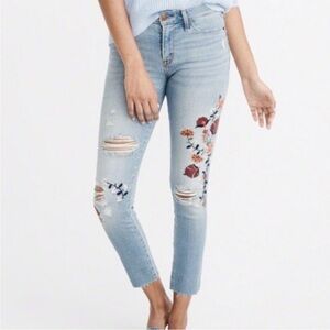 A&F Floral Embroidered Light Blue Jeans